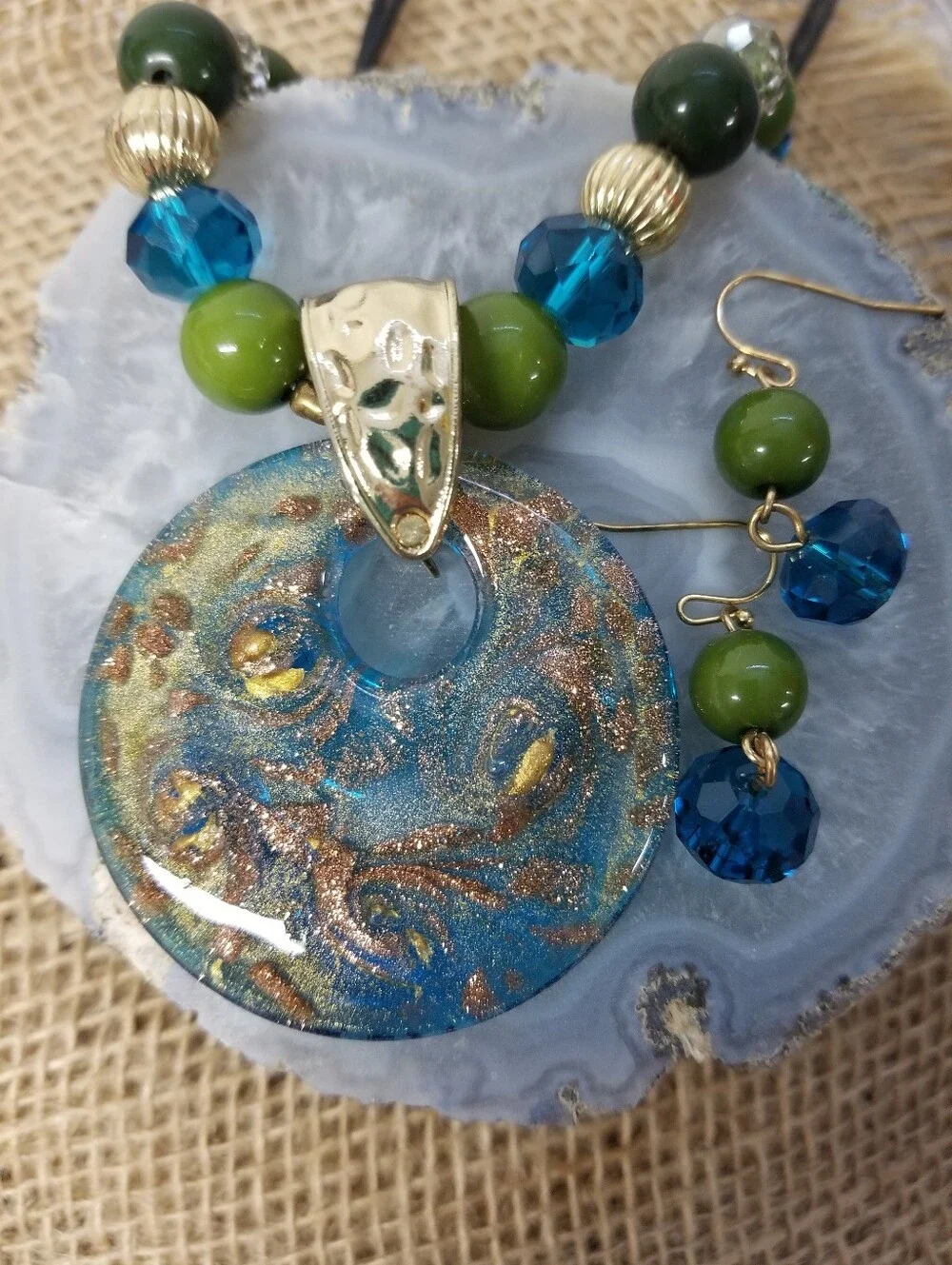 Round Glass Pendant/Earrings Set